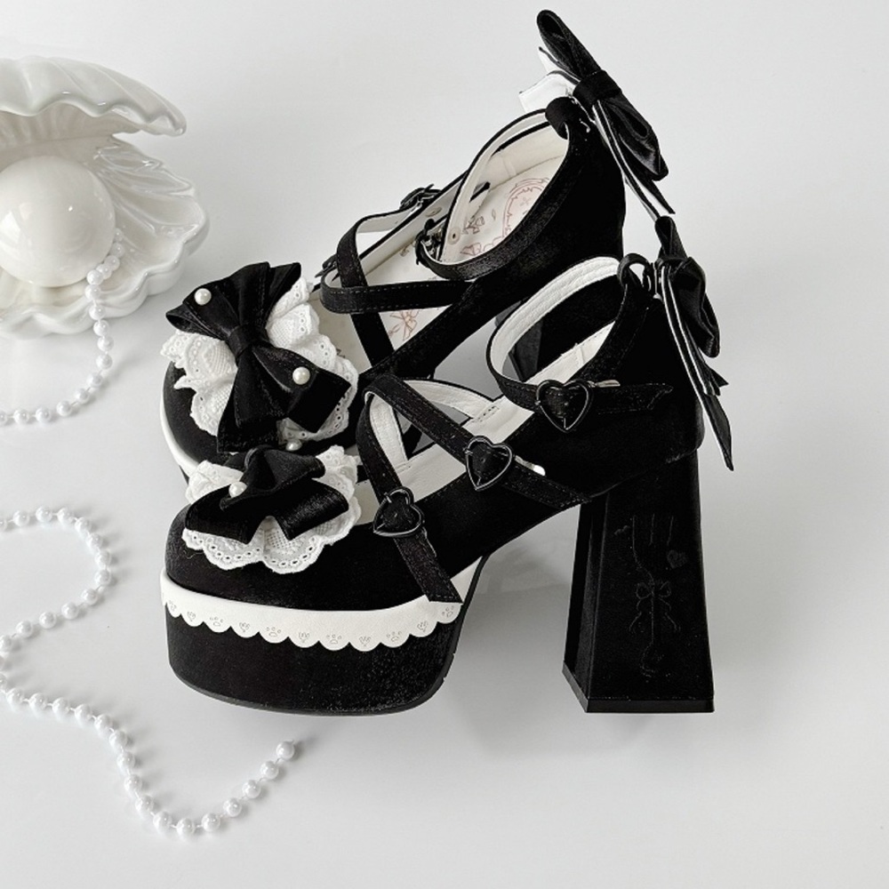 Elegant Black Platform Heels with Bow Accents